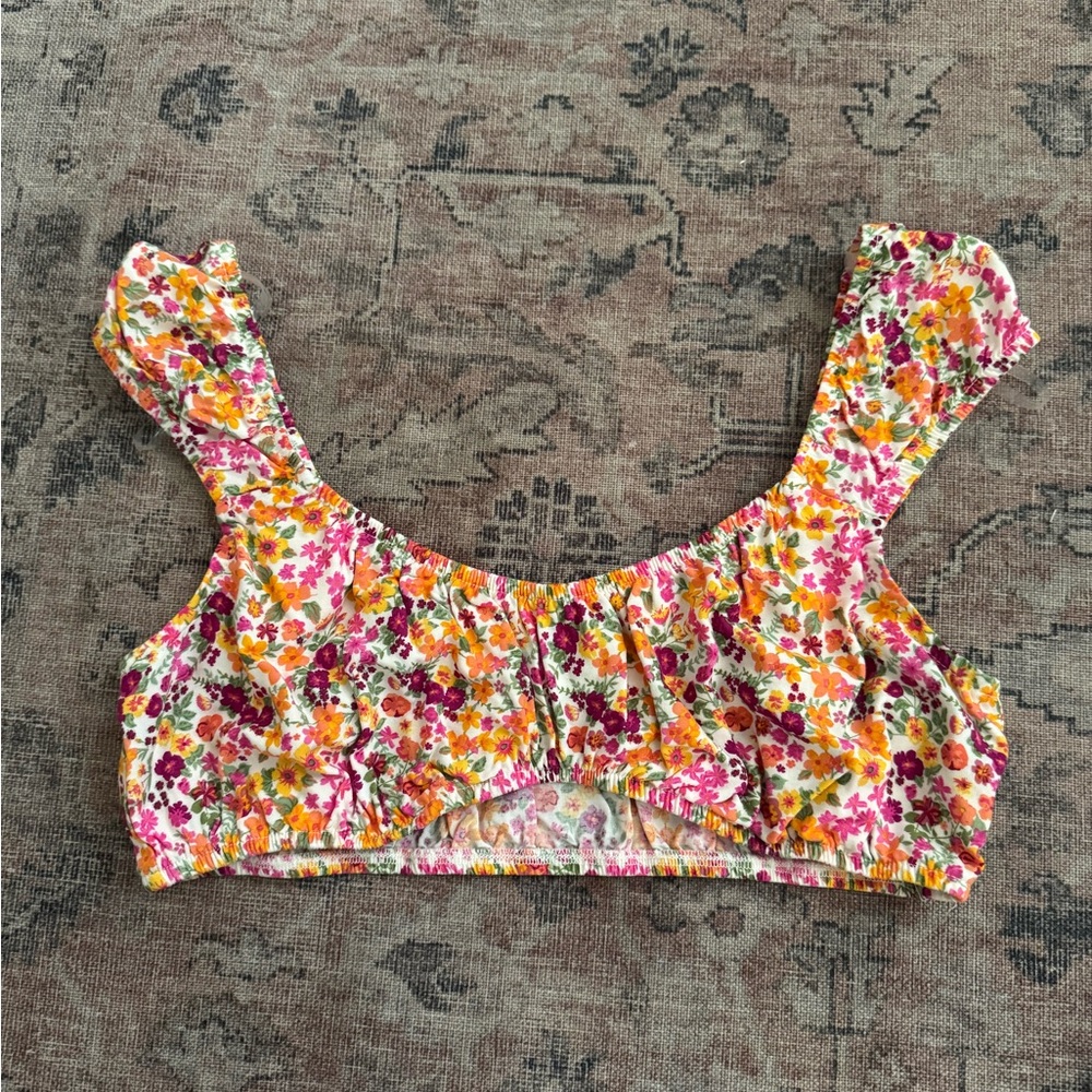 Wild Fable Pink and Orange Ruched Cap Sleeve Crop Top